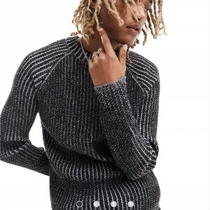 Reclaimed Vintage Men’s Plated Rib Knitted Jumper Charcoal Gray Crewneck Sweater